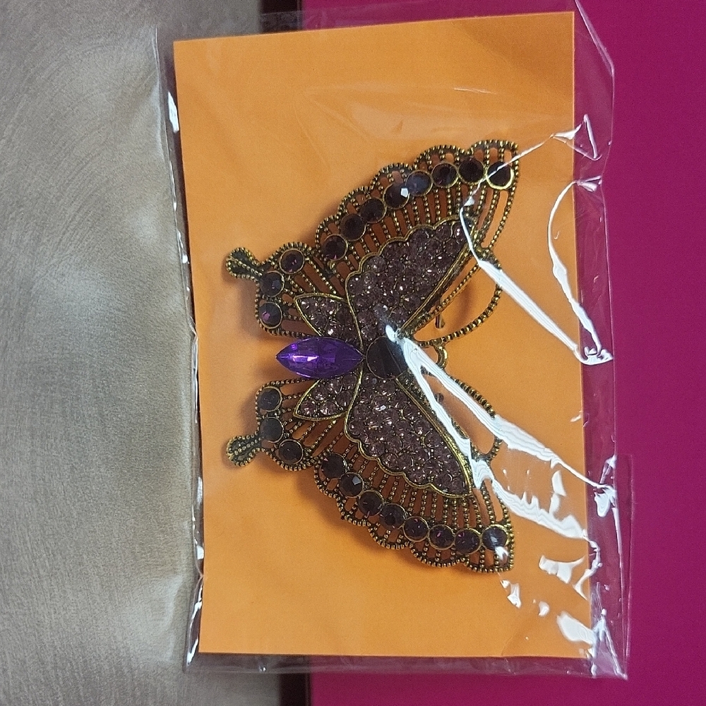 Betsey Johnson Purple and Gold Butterfly Brooch